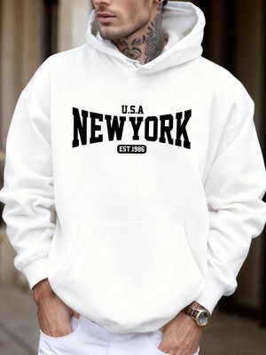 Abd New York Est 1986 Baskı Unisex Sonbahar Günlük Tişörtü Moda Cep Sokak Giyimi Polar Sokak