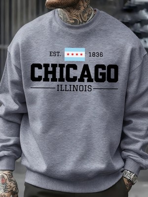 Chicago Illinois Baskılı Sonbahar Erkekler Kazak Yumuşak Giysiler Büyük Boy Sokak Kazak Polar