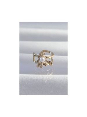 Erbilden Erb Pirinç Gold Renk Incili Ahtapot Earcuff Küpe