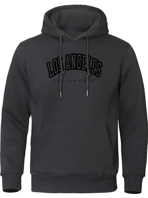 Los Angeles California Siyah Baskılı Erkek Kazak Hipster Sıcak Kapşonlu Hip Hop Crewneck Kapü