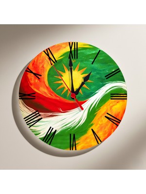 Zerya Kesk Sor Û Zer Tasarımlı Duvar Saati - Sarı Kırmızı Yeşil Roma Rakamlı Duvar Saati