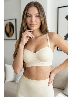 Krem Silkair  Çapraz Askılı Destekli Sütyen – Push-Up, Sırt Dekolteli, Kopçalı, Ayarlanabilir Askı