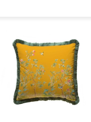 Zepce Design Sarı Çiçek Tasarımlı Kadife Yastık