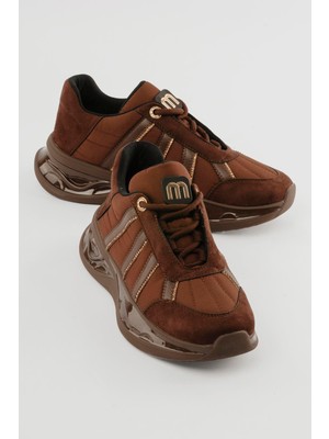 Mubiano Kadın Süet Sneaker Anorak Detaylı Taşlı Spor Ayakkabı Neriel Kahverengi