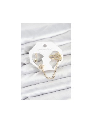 Erbilden Erb Kutup Yıldızı Model Pirinç Gold Renk Zincir Bağlantılı Ear Cuff Küpe Seti