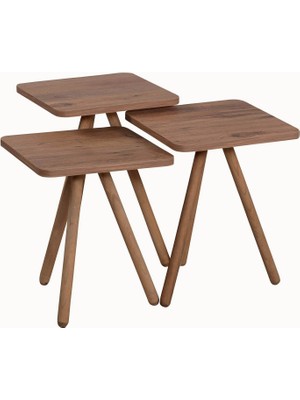 Hype Store Intergo Üçlü Zigon Sehpa Ahşap Ayaklı Kare Tasarım Çam Desenli