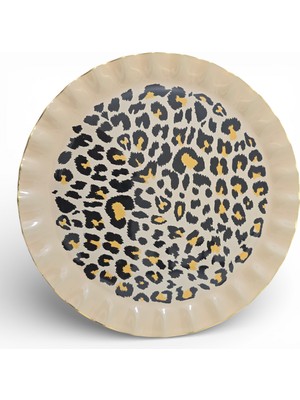 Sudedi Home 26 cm Leopar Desenli Altın Yaldızlı Cam Servis Tabağı 6’lı Set