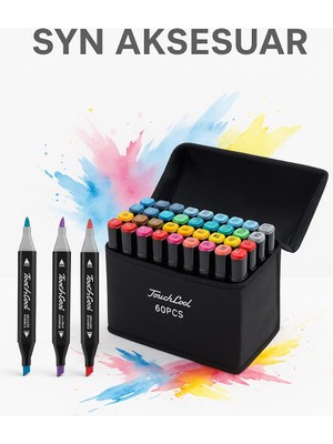 Syn Aksesuar 60 Renk Çift Uçlu Marker Kalem Seti – Taşıma Çantalı