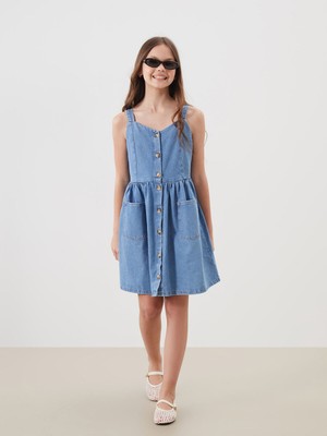 Lc Waikiki Yeni Sezon Kare Yaka Kız Çocuk Jean Elbise