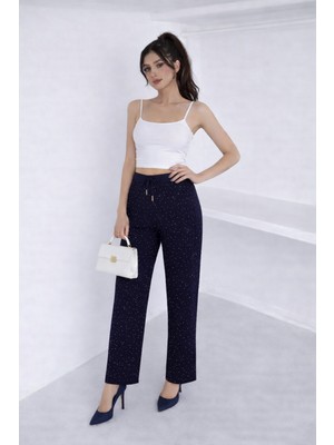 Lubiti Taş Detaylı Rahat Kesim Modal Pantolon /yüksek Bel Lastikli Bol Paça