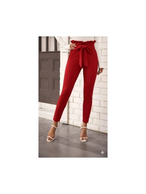 Kadın Yüksek Bel Beli Fırfırlı Önden Bağlamalı Ithal Krep Pantolon