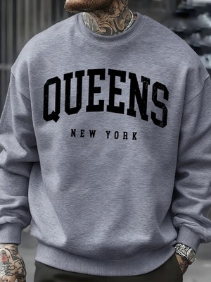 Queens New York Mektup Tasarım Erkek Tişörtü Moda Bol Giysiler Günlük Bisiklet Yaka Tüm Maç Ü