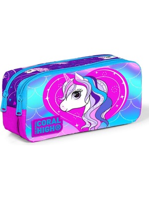 Braventa Collection High Unicorn Baskılı Iki Bölmeli Kalem Çantası - Kız Çocuk
