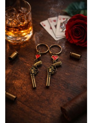Seymen Bıçakçılık Kalpli Detaylı Tabanca Figürlü Anahtarlık 2’li Set – Metal Konsept Hediyelik Anahtarlık
