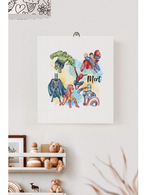 Lilabio Isme Özel Çocuk Odası Kanvas Tablo Süper Kahramanlar (17X21 Cm)