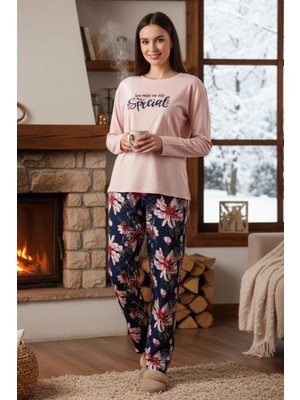 Remsa Kadın Çiçek Desen Suprem Pijama Takımı 0548 PUDRA01