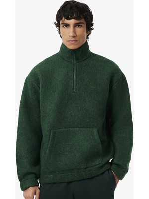 Lacoste Loose Fit 1/4 Zip Men's Cotton Sweatshirt Erkek Bol Kesim Dik Yaka 1/4 Fermuar Sweatshirt Yeşil