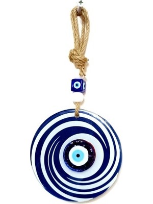 Efe Avm Nazar Boncuklu Lacivert ve Beyaz Renkli Füzyon Cam Duvar Süsü