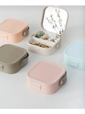 abnturk Mini Mücevher Aynalı Takı Kutusu Makyaj Aynalı Çanta Boy Yüzük Küpe Kolye Düzenleyici