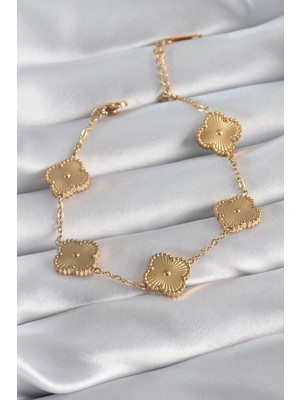 Kaia Life 316L Çelik Gold Renk Yonca Model Işleme Detay Kadın Bileklik