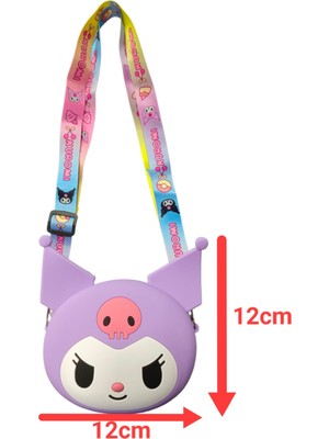 Sanrio Kuromi Kafa Cüzdan Boy Ayarlanabilir Askılı Silikon Çanta