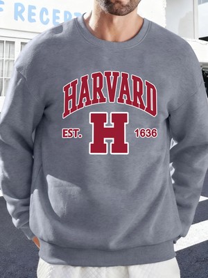 Harvard Est. 1636 Baskılı Erkek Sokak Sweatshirtü Polar Oversize Kazaklar Sonbahar Her Şeyle