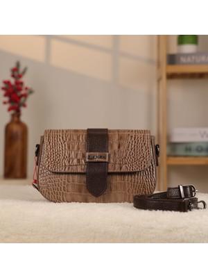 Timsah Desen Deri Çanta Omuz Askılı - %100 Hakiki Deri - 40370