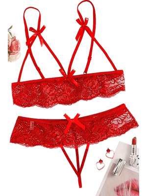 İlkyaz Fashion Ieg™ Özel Bölgesi Açık Kırmızı Fantezi Sütyen Külot Takımı