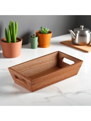 Hype Store Akasya Ağacından Ekmek Sepeti - Doğal Ahşap Ekmeklik, Şık Ekmek Sunumluk (23X13X7CM) - Kahvaltı ve S