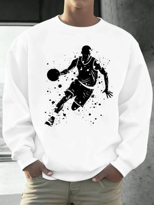 Mükemmel Basketbol Oyuncusu Baskılı Erkekler Kapüşonlu Üst Klasik Sıcak Günlük Kazaklar Rahat