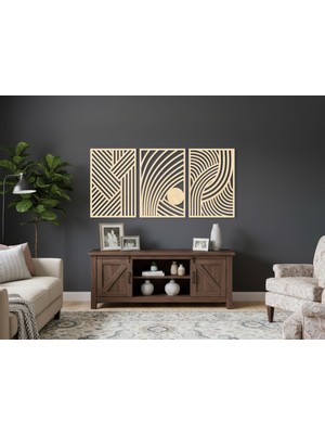 3 Parça Modern Geometrik Ahşap Duvar Tablosu Seti – Dekoratif Mdf Tablo