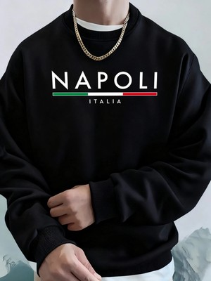Napoli Italya Mektup Desenli Moda Kapüşonlu Üst Erkekler Sonbahar Polar Kapşonlu Kazak Rahat