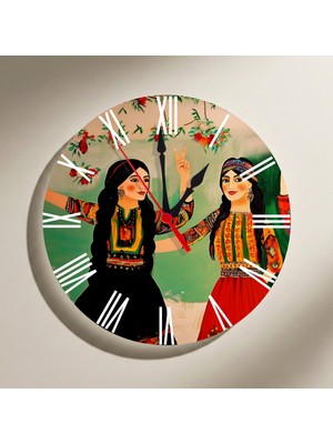 Zerya Jin Jiyan Azadi Yöresel Kadın Tasarımlı Roma Rakamlı Duvar Saati