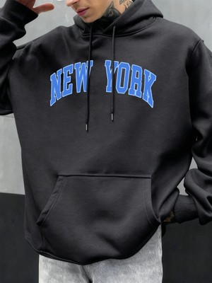 New York Mektup Mavi Baskı Erkekler Hoodie Hip Hop Büyük Boy Hoody Çok Renkli Moda Sonbahar K