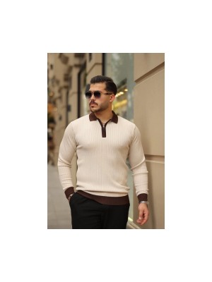 Erkek Kol ve Yaka Detaylı Uzun Kollu Triko
