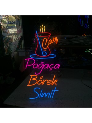 Neonled Çay - Poğaça - Börek - Simit Neon LED Yazı & Figür (Fırın, Pastane, Unlu Mamüller, Kahvaltı Konsept) Dekoratif Aydınlatma