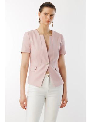 Ekol Kısa Kol Tek Düğme Kadın Pembe Ceket 04126