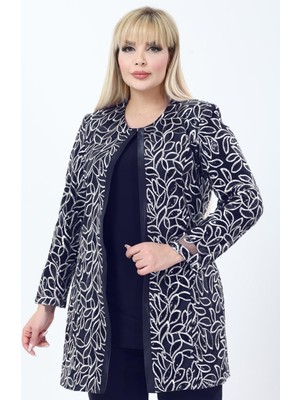 Ladies First Büyük Beden 4054 Lacivert Ceket+Bluz Takım