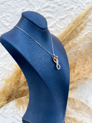 Livora Jewelry 925 Ayar Gümüş Rose & Beyaz Özel Tasarım Sonsuzluk Kolye – Taşlı Zarif Kadın Kolye