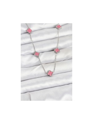 Erbilden Erb 316L Çelik Zincir Gümüş Renk Pembe Baby Boy Yonca Kadın Kolye