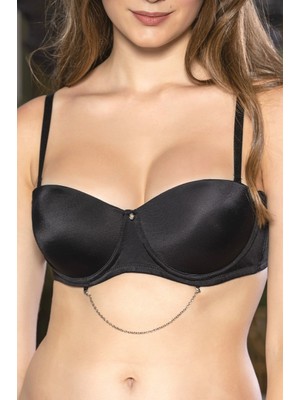 İlkyaz Fashion Ieg™ Siyah Zincir Detaylı Askısı Çıkarılabilir Push-Up Sütyen, Kadın Iç Giyim