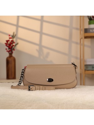 Vizon Renk Deri Çanta - Hakiki Deri ve Omuz Askılı ve Zincir Aksesuarlı , Hakiki Deri 40438