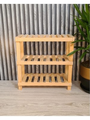 CopperWood Ahşap Dekoratif 3'lü Doğal Ahşap Ayakkabılık, Antre, Balkon Düzenleyici Raf