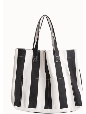 Katre46 Kadın Kanvas 2 Cepli Günlük Renkli Plaj Omuz Çantası Siyah