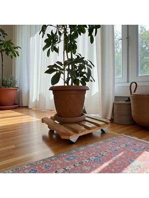 Ahşap Tekerlekli Saksı Altlığı Damacana Tüp Sehpası