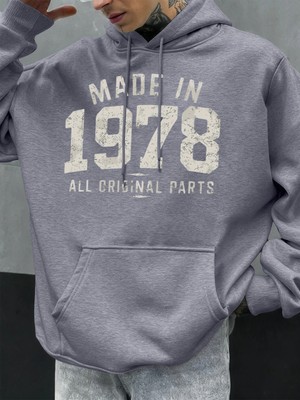 1978'DE Üretilmiştir Tüm Orijinal Parçalar Baskılı Erkek Günlük Moda Kapüşonlular Büyük Beden