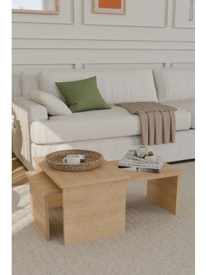 Estoria Home Safir Meşe Aurea 2'li Orta Sehpa Modern Yeni Nesil Kullanışlı Zigon Olabilen Orta Sehpa