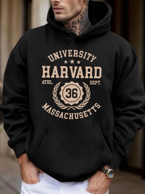 Üniversite Harvard Massachusetts Baskı Sonbahar Yumuşak Kapüşonlu Üst Erkek Polar Gevşek Kaza