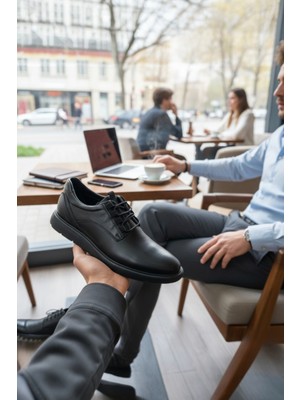 Enoch Hakiki Deri Siyah Bağcıklı Yüksek Taban Erkek Ayakkabı