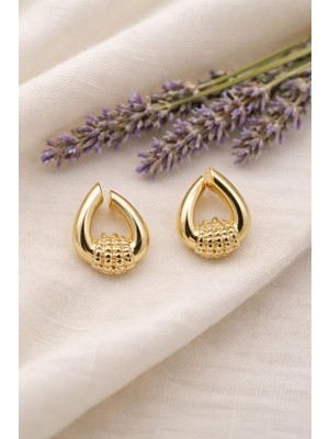 Nora Vıp 14K Dokulu Damla Küpe (20 Mm) Gold